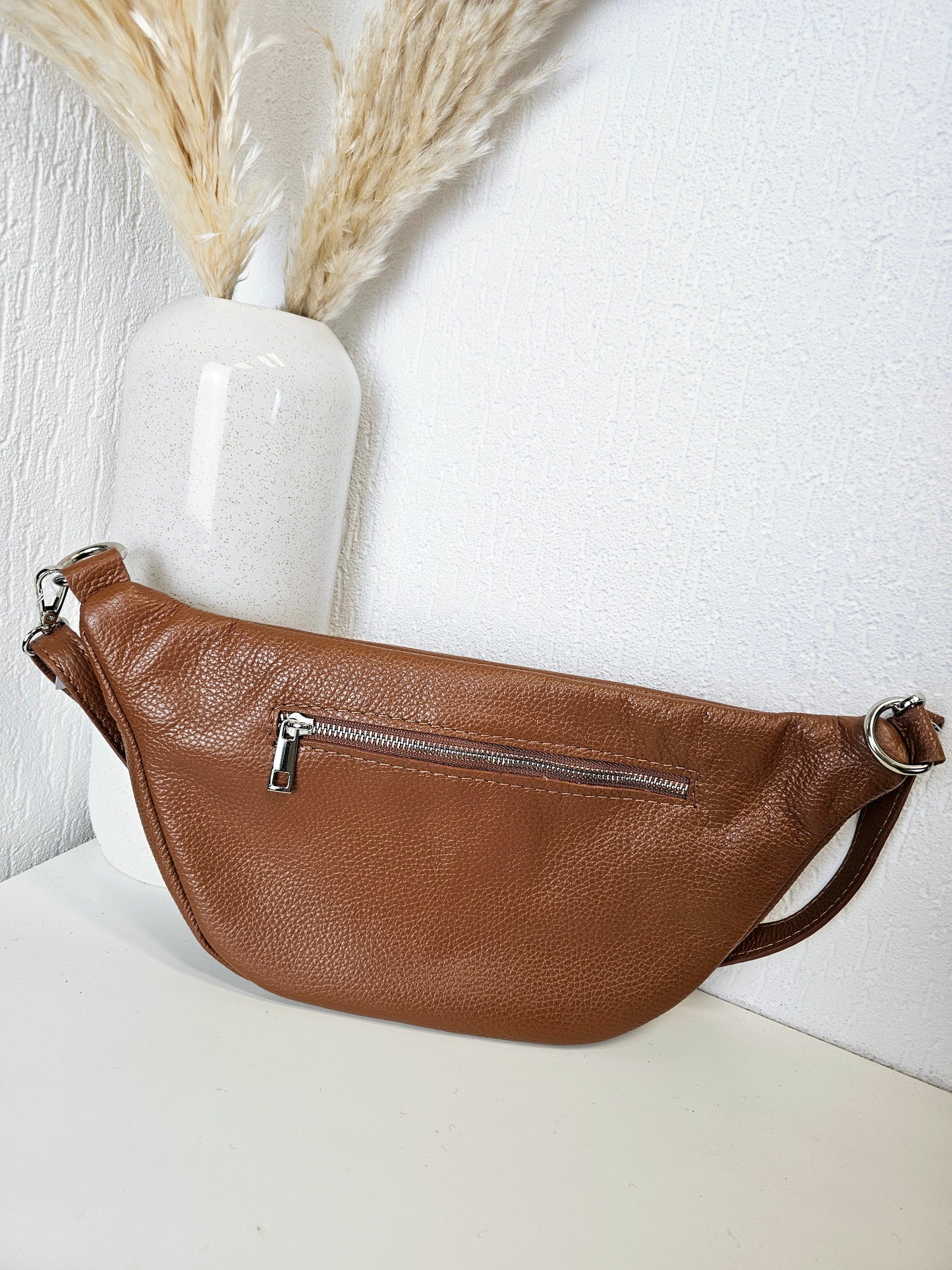 Bauchtasche Echtleder mit zwei Reißverschlüssen in verschiedenen Farben
