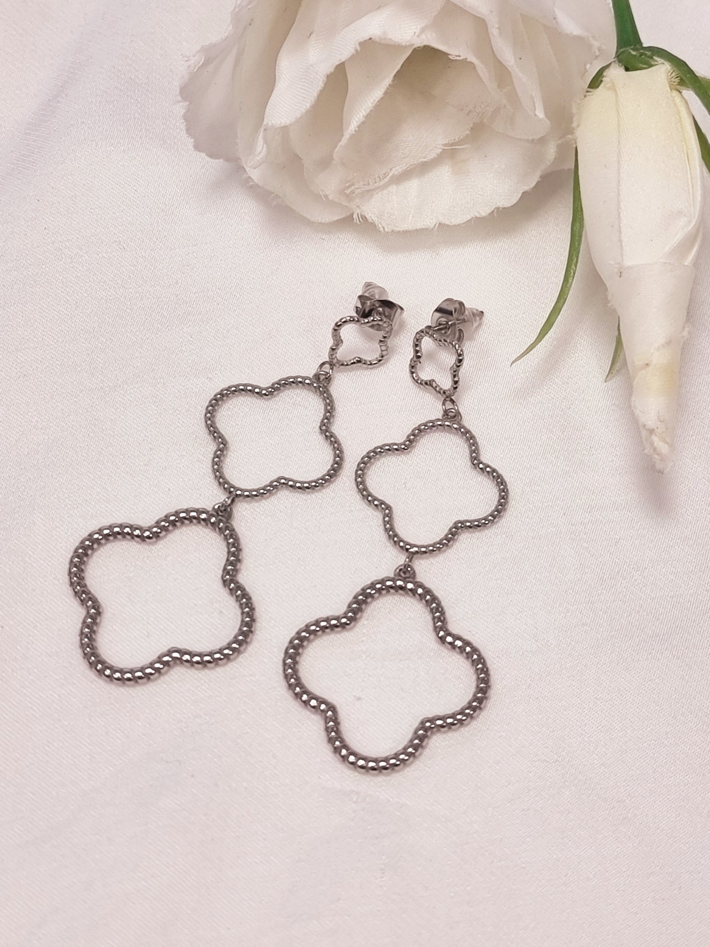 Ohrring 3-Reihig Kleeblatt Silber