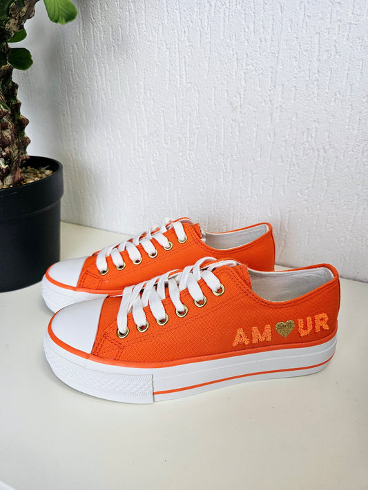Sneaker "Amour" in Orange Canvas Stoff-Turnschuhe