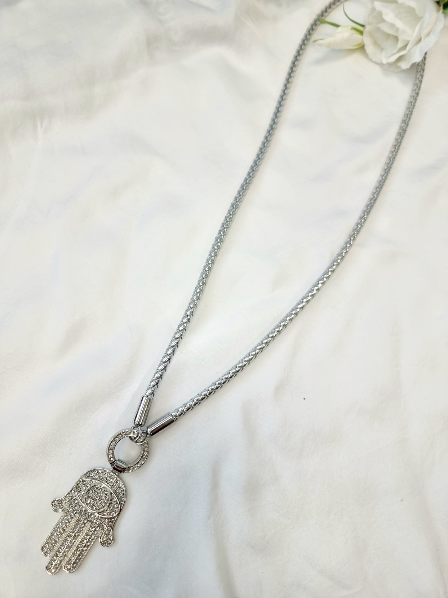 Vario Kette Hamsa-Hand, silbernes geflochtenes Band