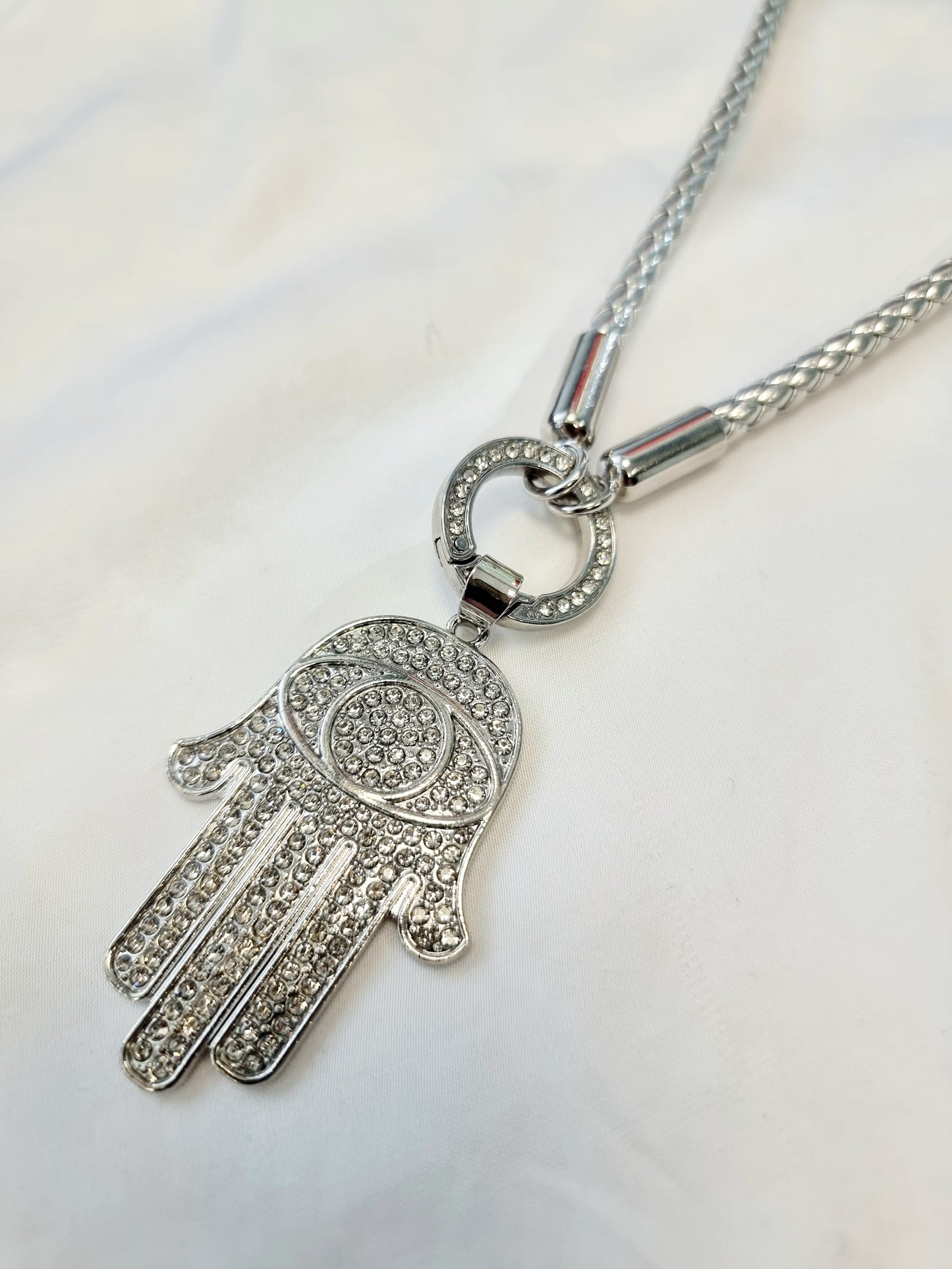 Vario Kette Hamsa-Hand, silbernes geflochtenes Band