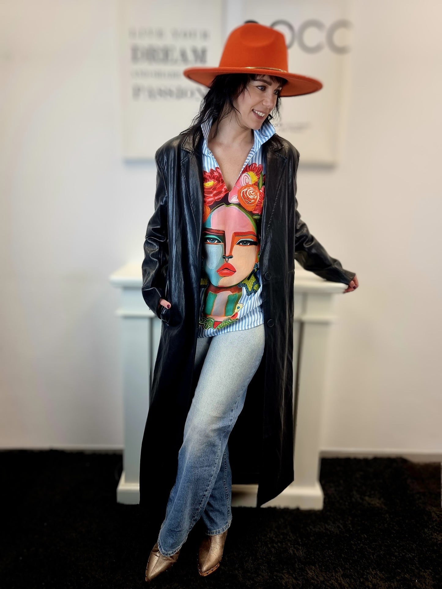 Ledermantel Vintage Look Veganes Leder in Schwarz