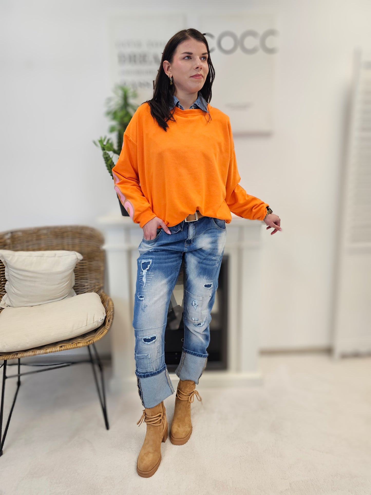 Sweatshirt San Francisco in Orange und Rosa Schriftzug