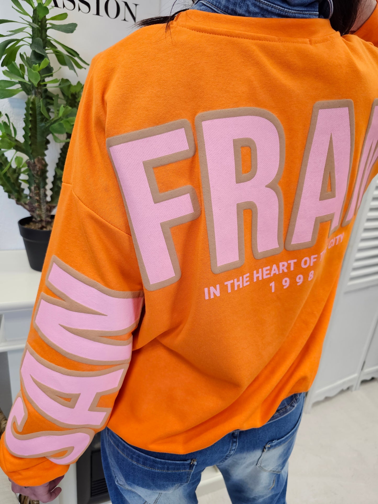 Sweatshirt San Francisco in Orange und Rosa Schriftzug