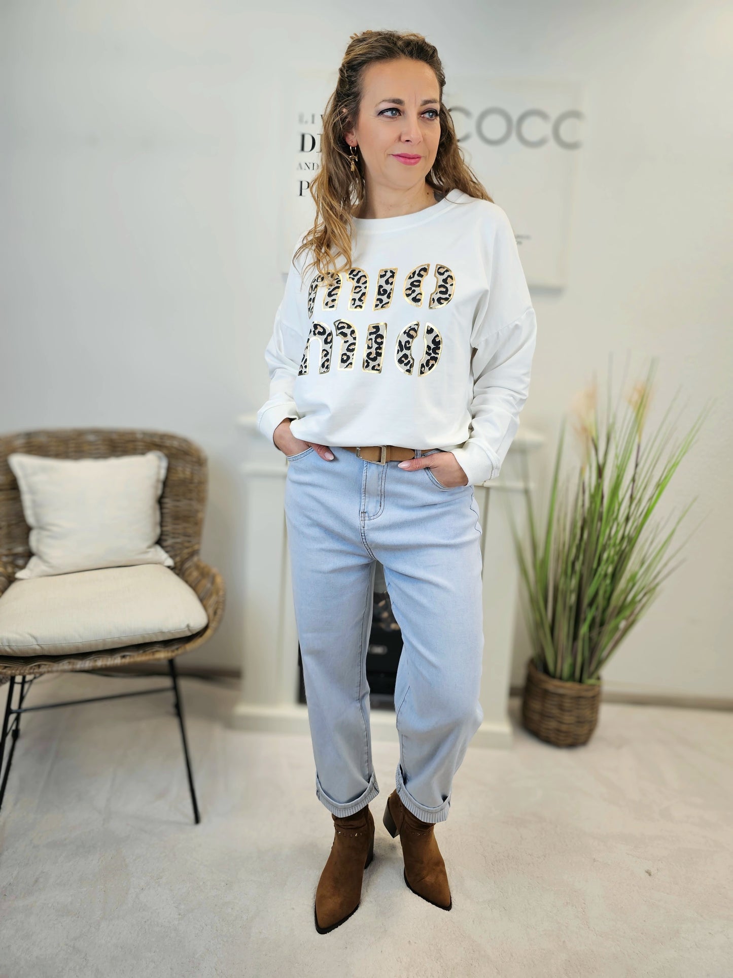 Helle Jeans Boyfriend-Schnitt High-Waisted mit Streifen DY907