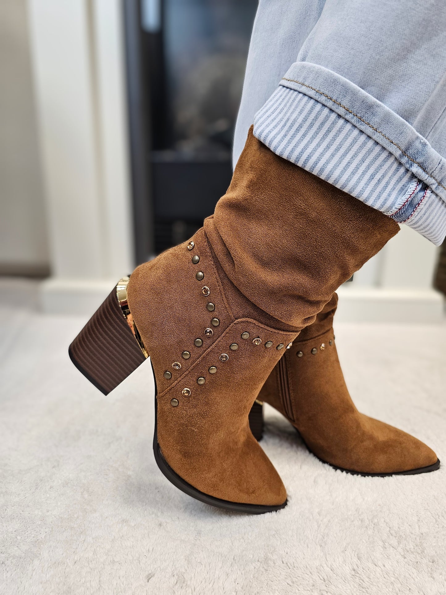 Stiefelette, Cowboystiefel Camel mit Nieten