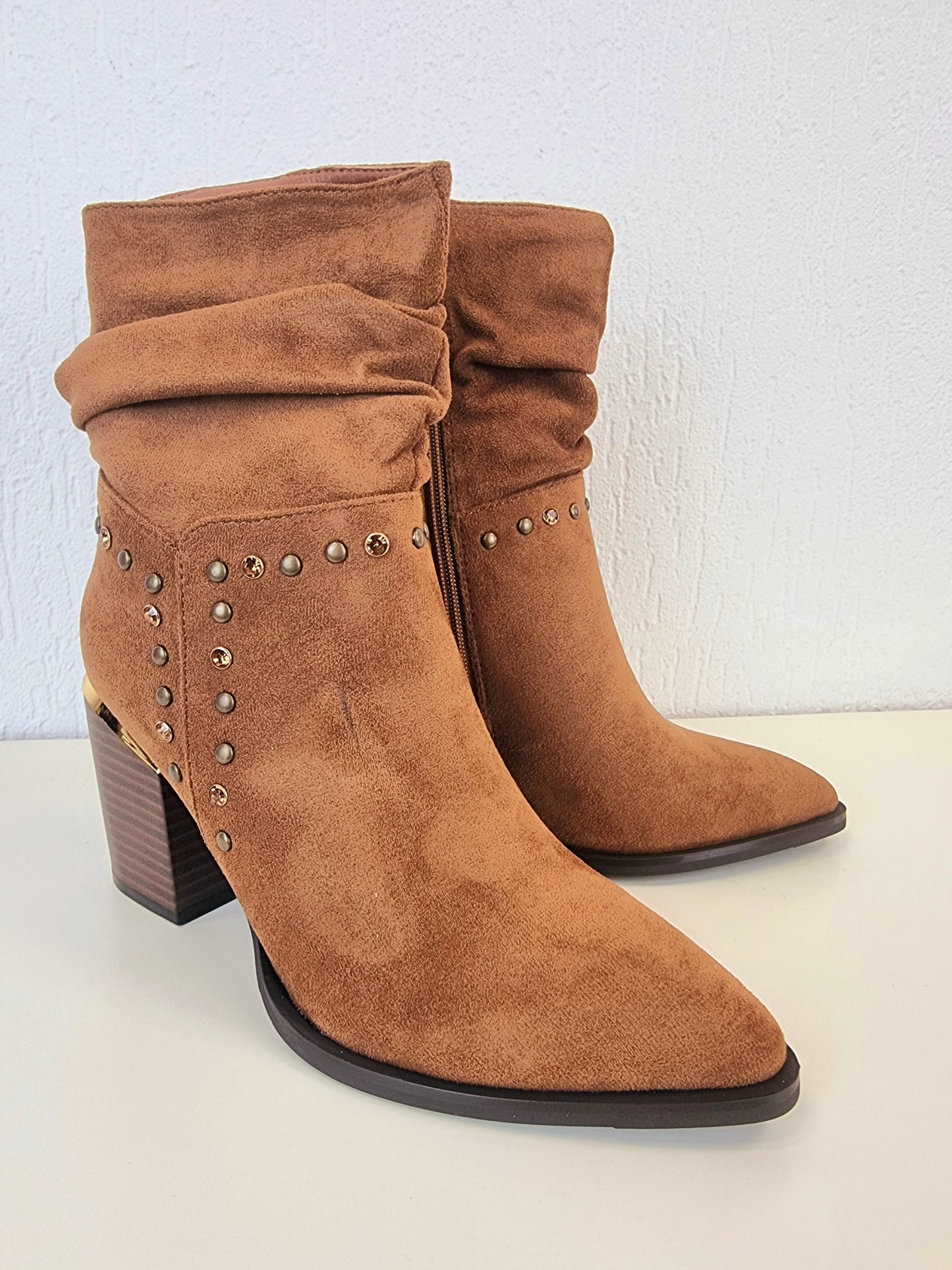 Stiefelette, Cowboystiefel Camel mit Nieten