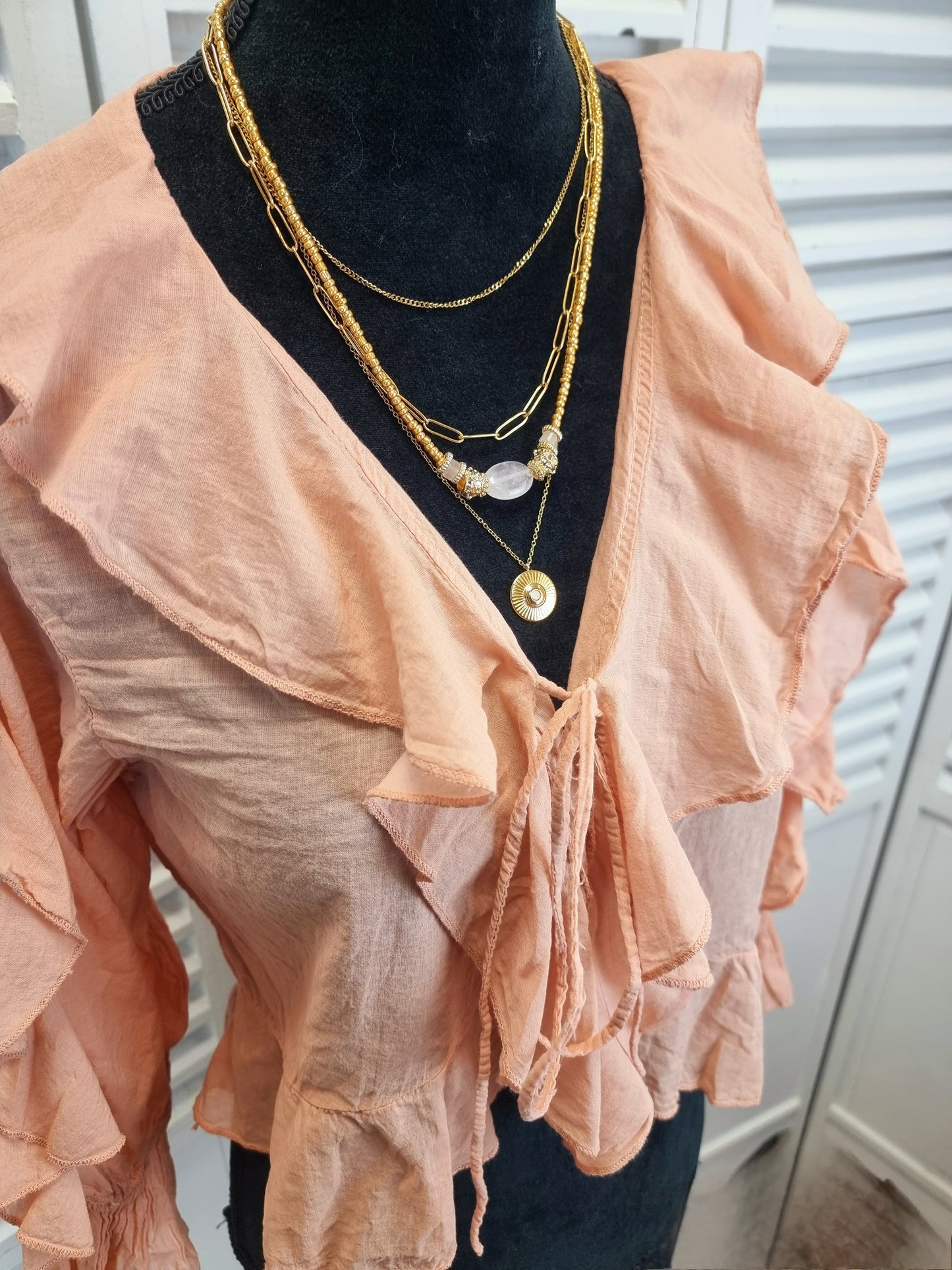 Romantische kurze Baumwollbluse mit Volant in 3 verschiedenen Farben Onesize, Boho, Hippi