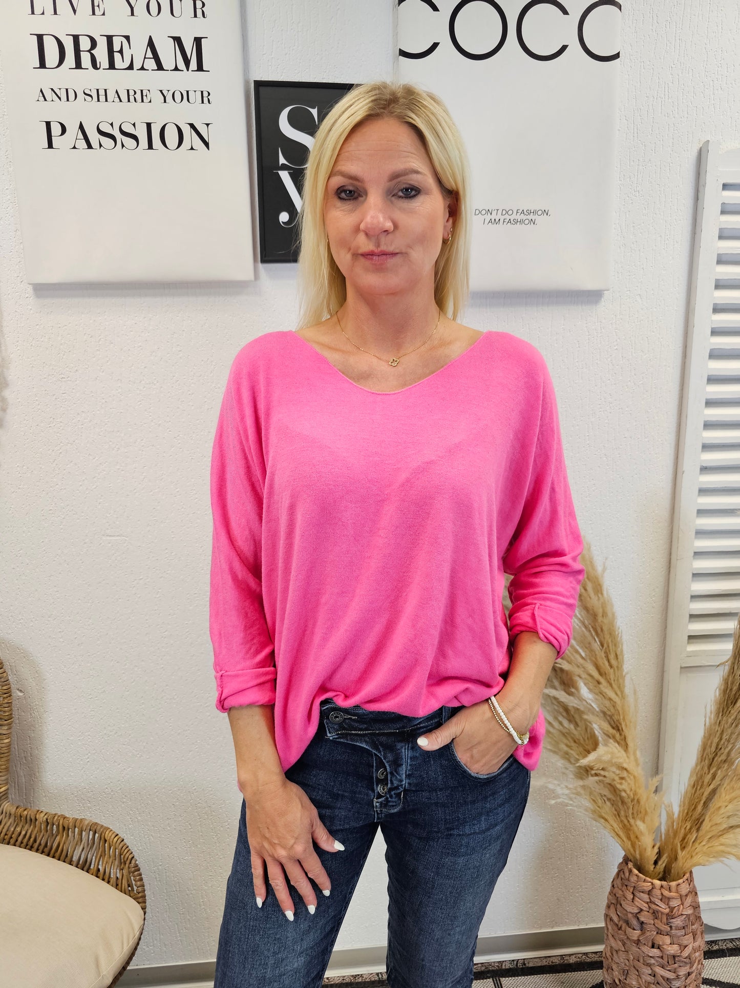 Dünnes Shirt leicht Oversize in Rosa kuschelig weich