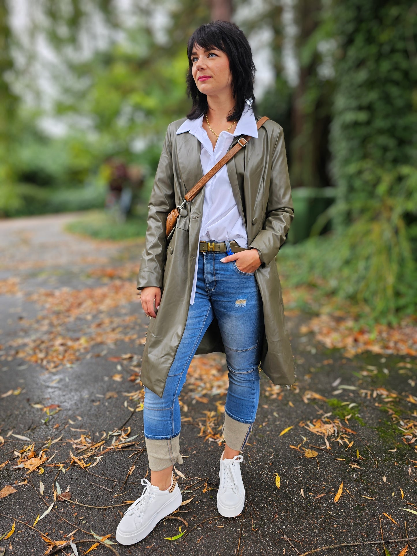 Ledermantel Khaki Grün