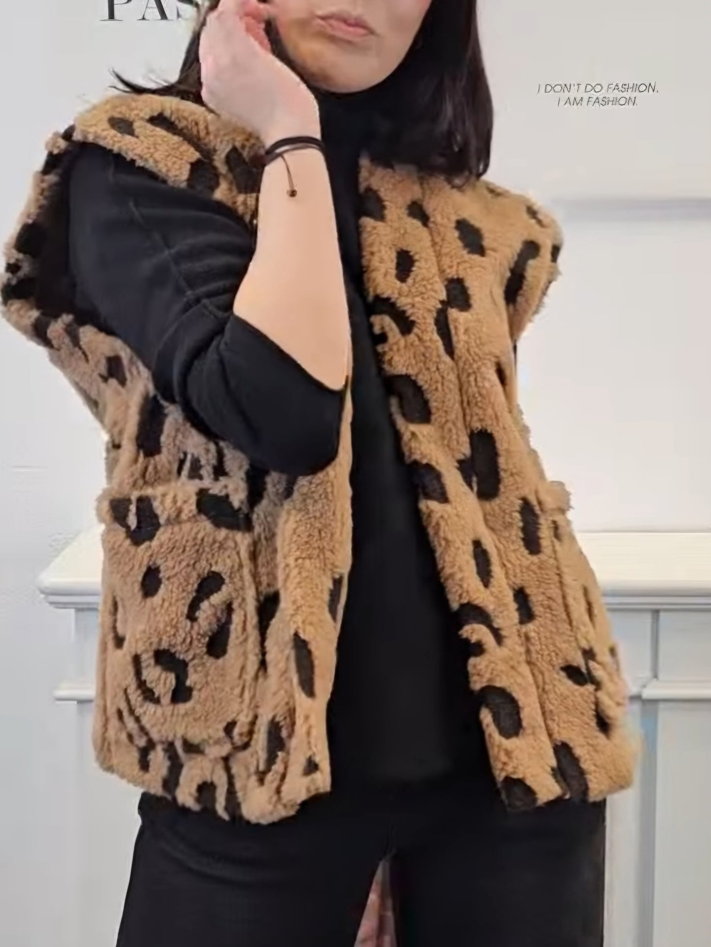 Teddyweste Leo in Camel-Schwarz