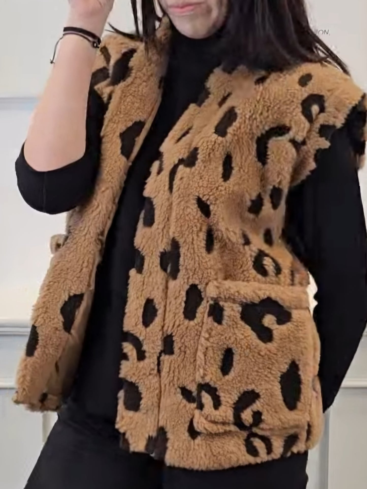 Teddyweste Leo in Camel-Schwarz