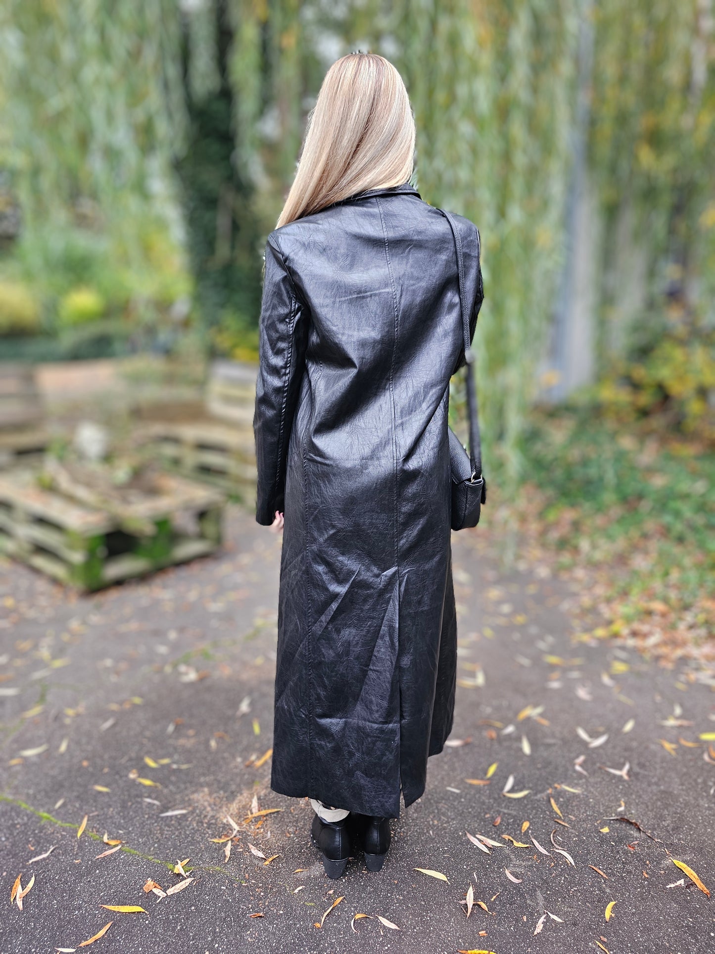Ledermantel Vintage Look Veganes Leder in Schwarz