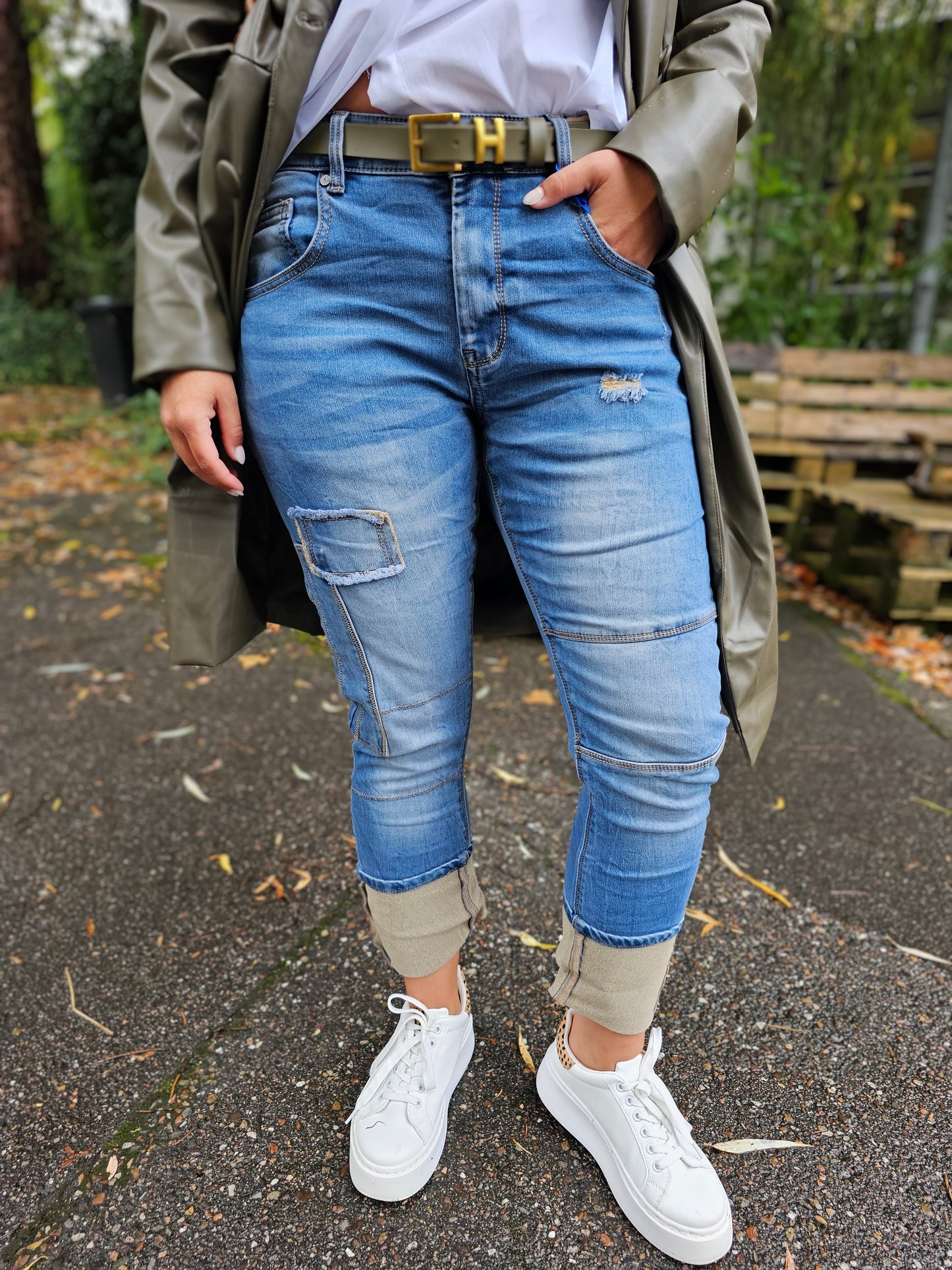 Jeans Sexy Woman H8486 Baggy Boyfriend Umschlag Patches