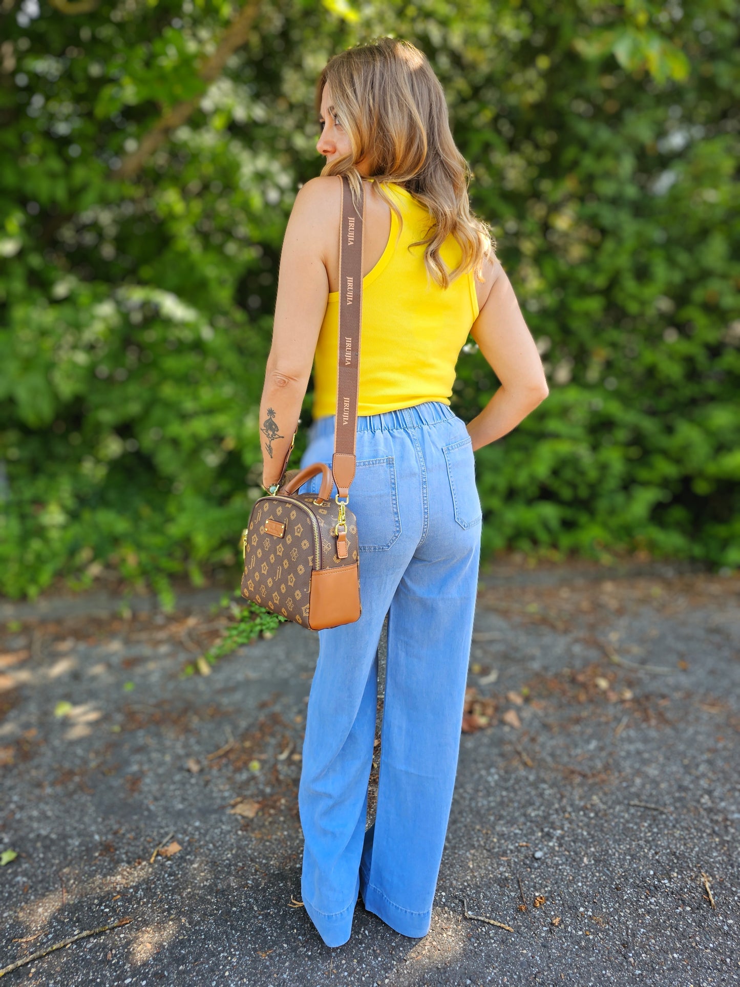 Marlenehose mit weitem Bein in Jeansoptik Lyocell