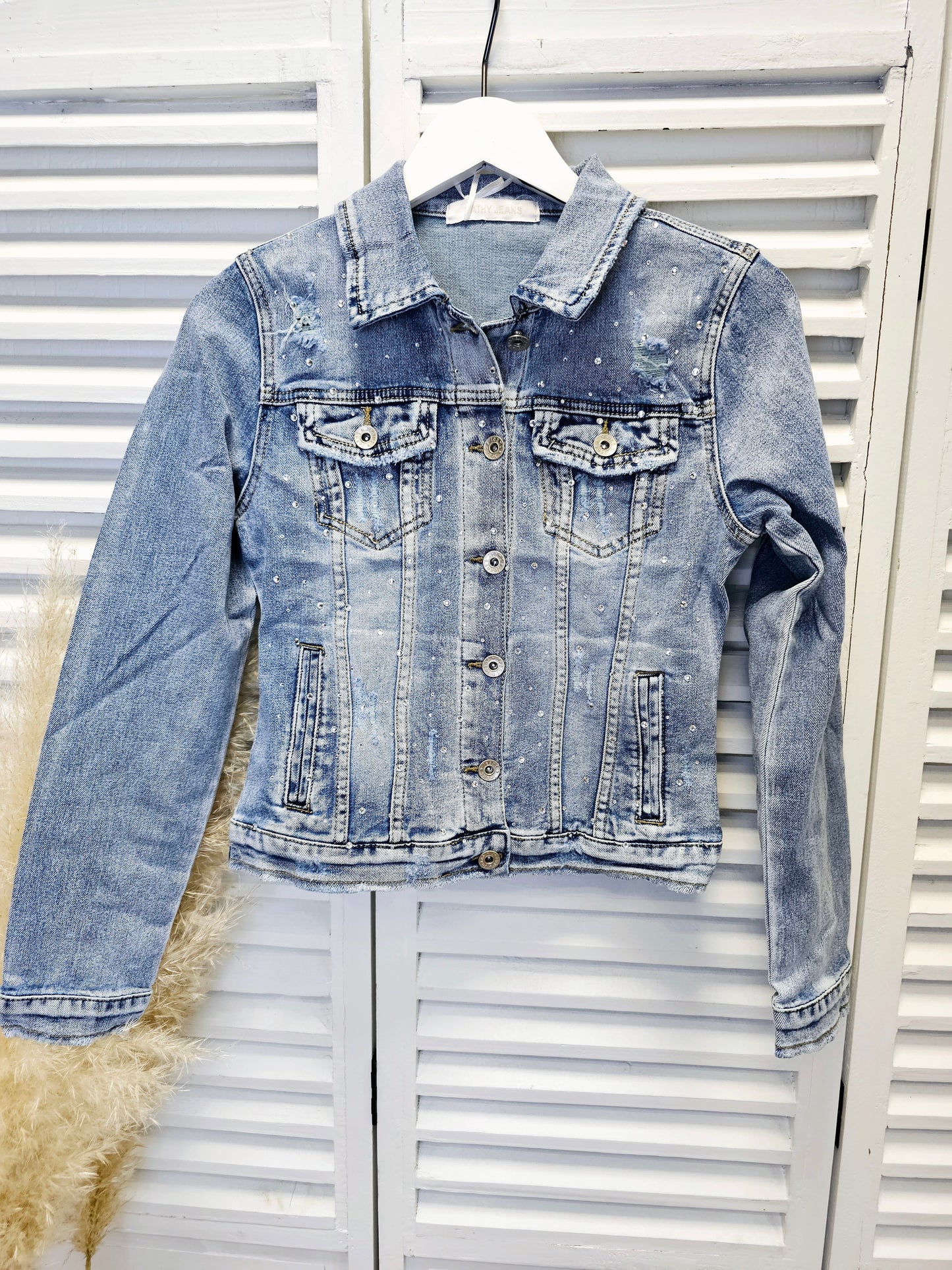 Kurze Jeansjacke mit Glitzersteinchen Kathy Jeans nur noch XS vorrätig