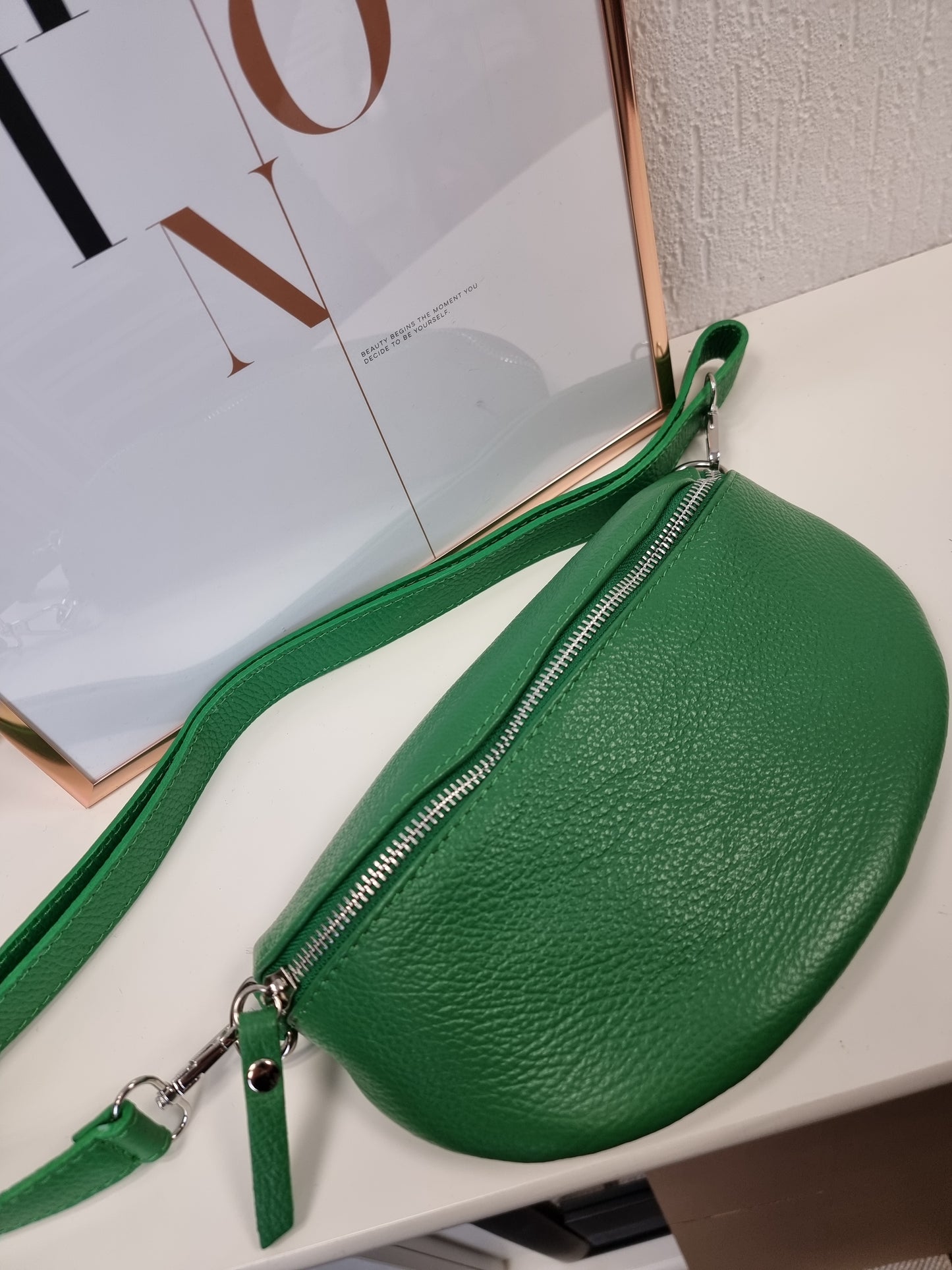 Leder-Bauchtasche, Umhängetasche Grün Größe 2