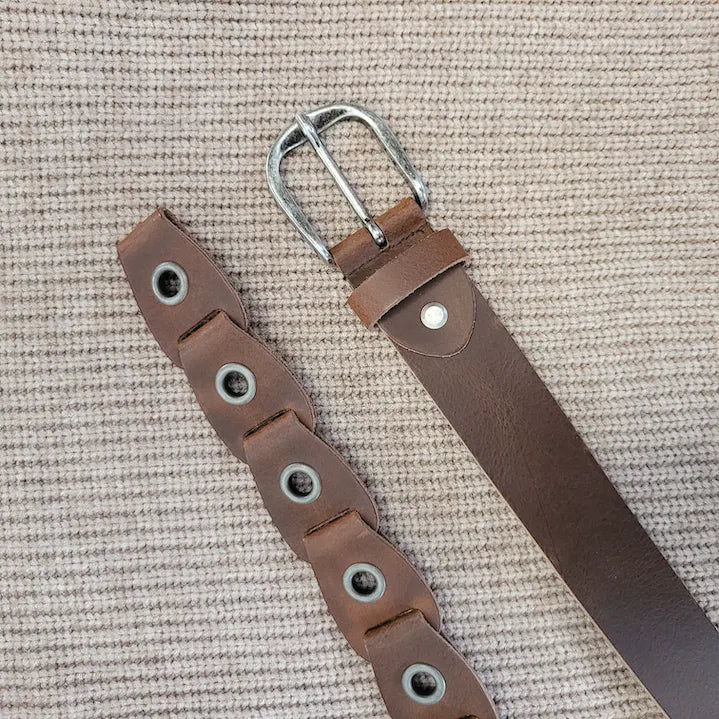 Gürtel Damen Leder geflochten mit Ösen Braun nur Größe 75 & 80 verfügbar