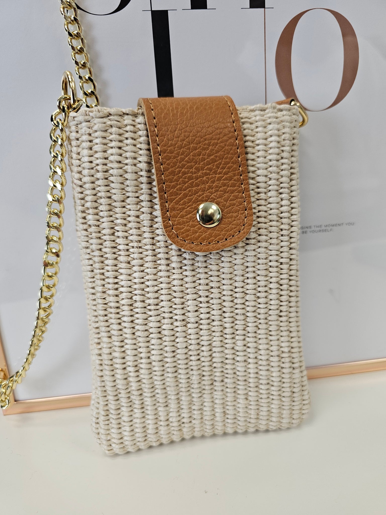 Kleine Korb-Basttasche Umhängetasche mit Leder in verschiedenen Farben