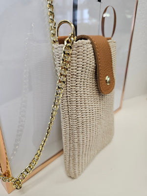 Kleine Korb-Basttasche Umhängetasche mit Leder in verschiedenen Farben