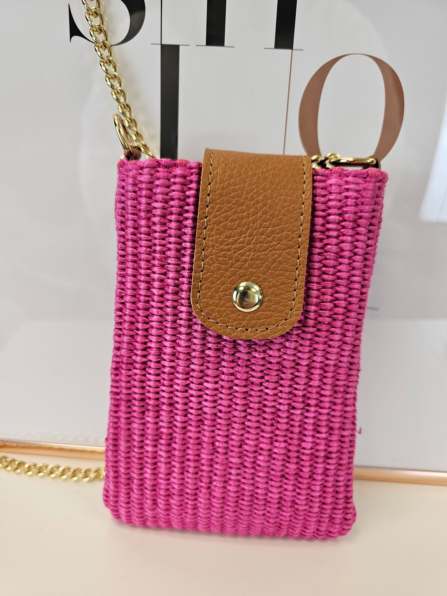 Kleine Korb-Basttasche Umhängetasche mit Leder in verschiedenen Farben