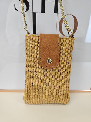 Kleine Korb-Basttasche Umhängetasche mit Leder in verschiedenen Farben