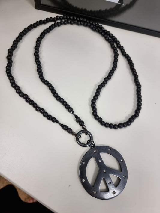 Peace Kette Holzperlen in Schwarz