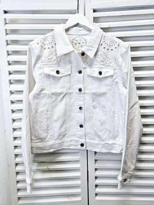 Weiße Jeansjacke mit Lochmuster Details