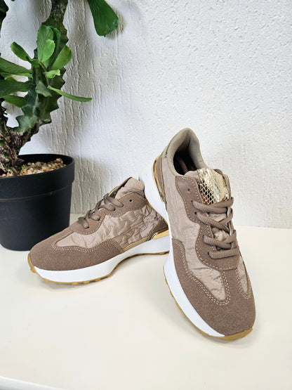 Stylische Sneaker "S" Moow Beige-Gold-Glitzer