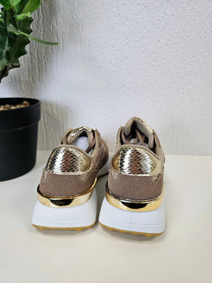 Stylische Sneaker "S" Moow Beige-Gold-Glitzer