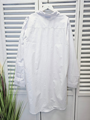 Longbluse in Weiß Oversized mit Knopfleiste aus Baumwolle