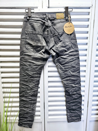 Graue Skinny Jeans mit Bronze-Schmuckknopfleiste Place du Jour 98280-G/3 nur noch Größe S vorrätig