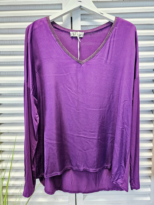 Blusenshirt Satin mit glitzerndem V-Ausschnitt
