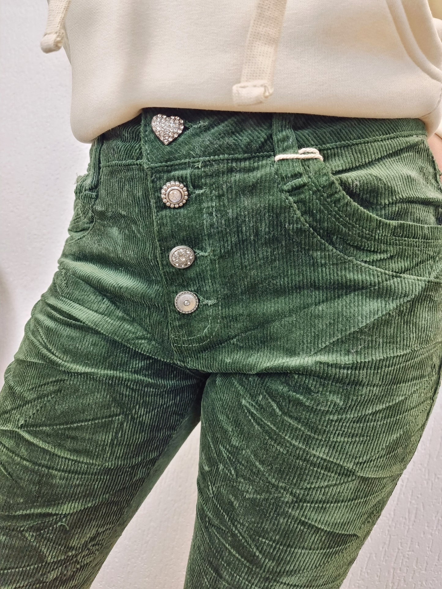 Cord-Jeans mit Schmuckknopfleiste in Khaki Jewelly JW-2570-51