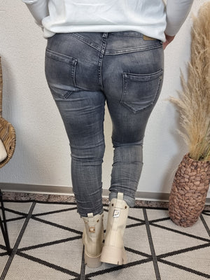 Graue Skinny Jeans mit Bronze-Schmuckknopfleiste Place du Jour 98280-G/3