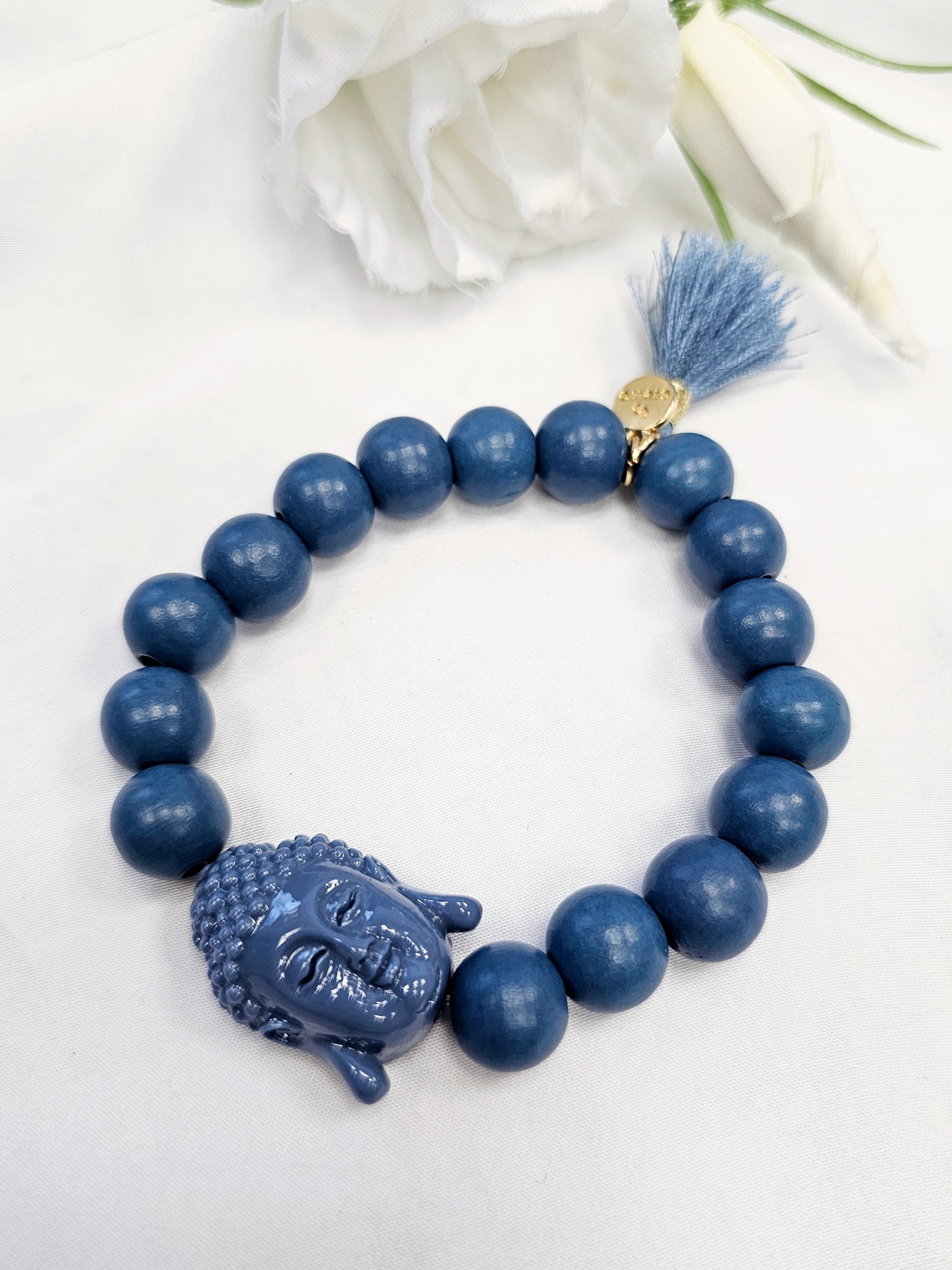 Boho-Akazienholz Armband mit Buddha und Quaste in verschiedenen Farben
