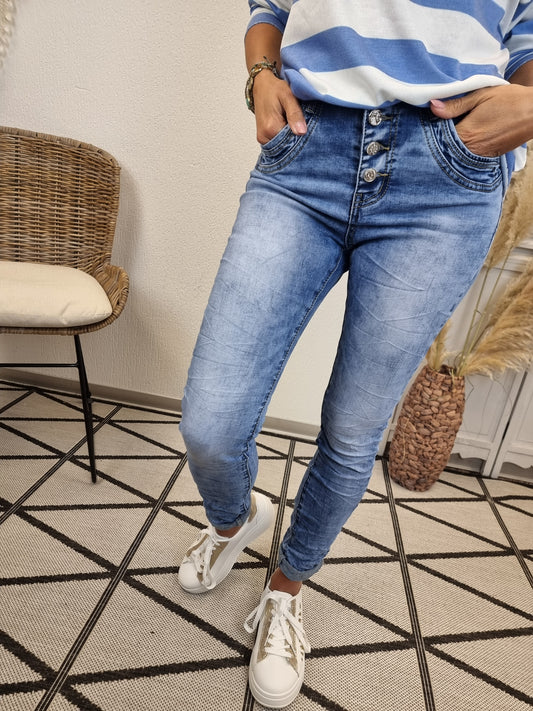 Helle Jeans mit Schmuckknöpfen Jewelly JP-2656