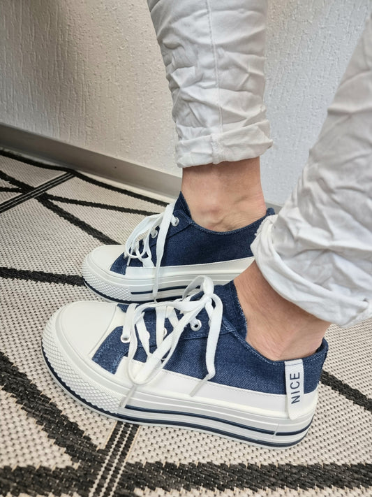 Sneaker "Nice" in Jeansblau Canvas Stoff-Turnschuhe