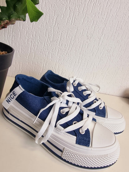 Sneaker "Nice" in Jeansblau Canvas Stoff-Turnschuhe