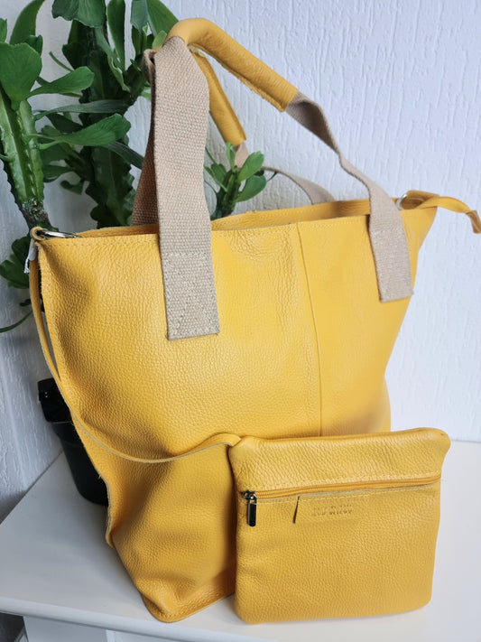 Große Tasche Trage/Umhängetasche Leder in Gelb