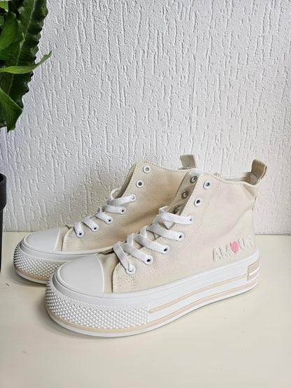 Hohe Sneaker in Beige "Amour" Canvas Stoff-Turnschuhe nur noch Größe 37 vorrätig