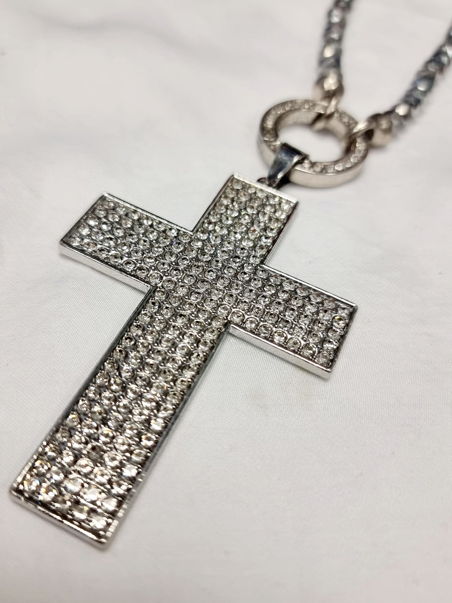 Vario Halskette Silber Kistallperlen mit Kreuz-Anhänger Glitzer