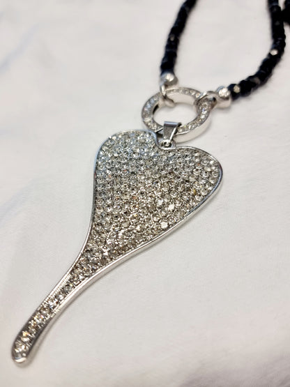 Vario Halskette Schwarz Kistallperlen mit Herz-Anhänger Glitzer