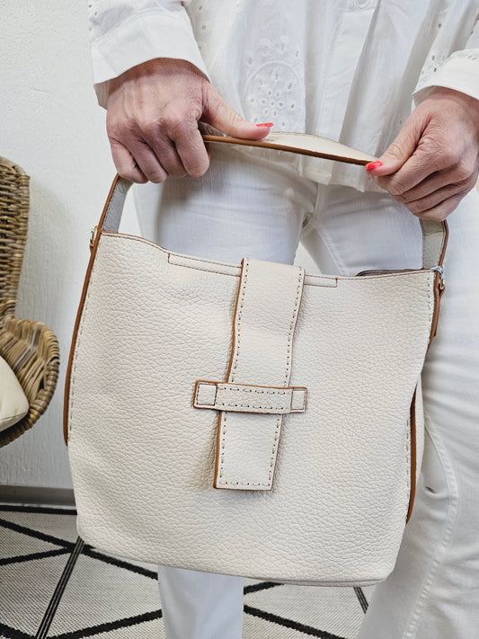 Handtasche mit Lasche in Creme und Pink