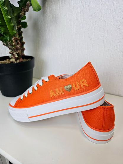 Sneaker "Amour" in Orange Canvas Stoff-Turnschuhe