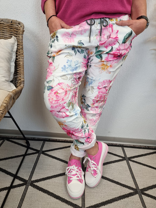 Jogpants mit pinkem Floral-Muster (42-46)