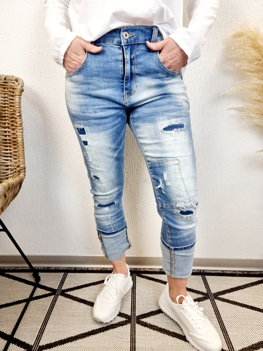 Baggy Boyfriend Umschlag Patches Jeans Risse H8269