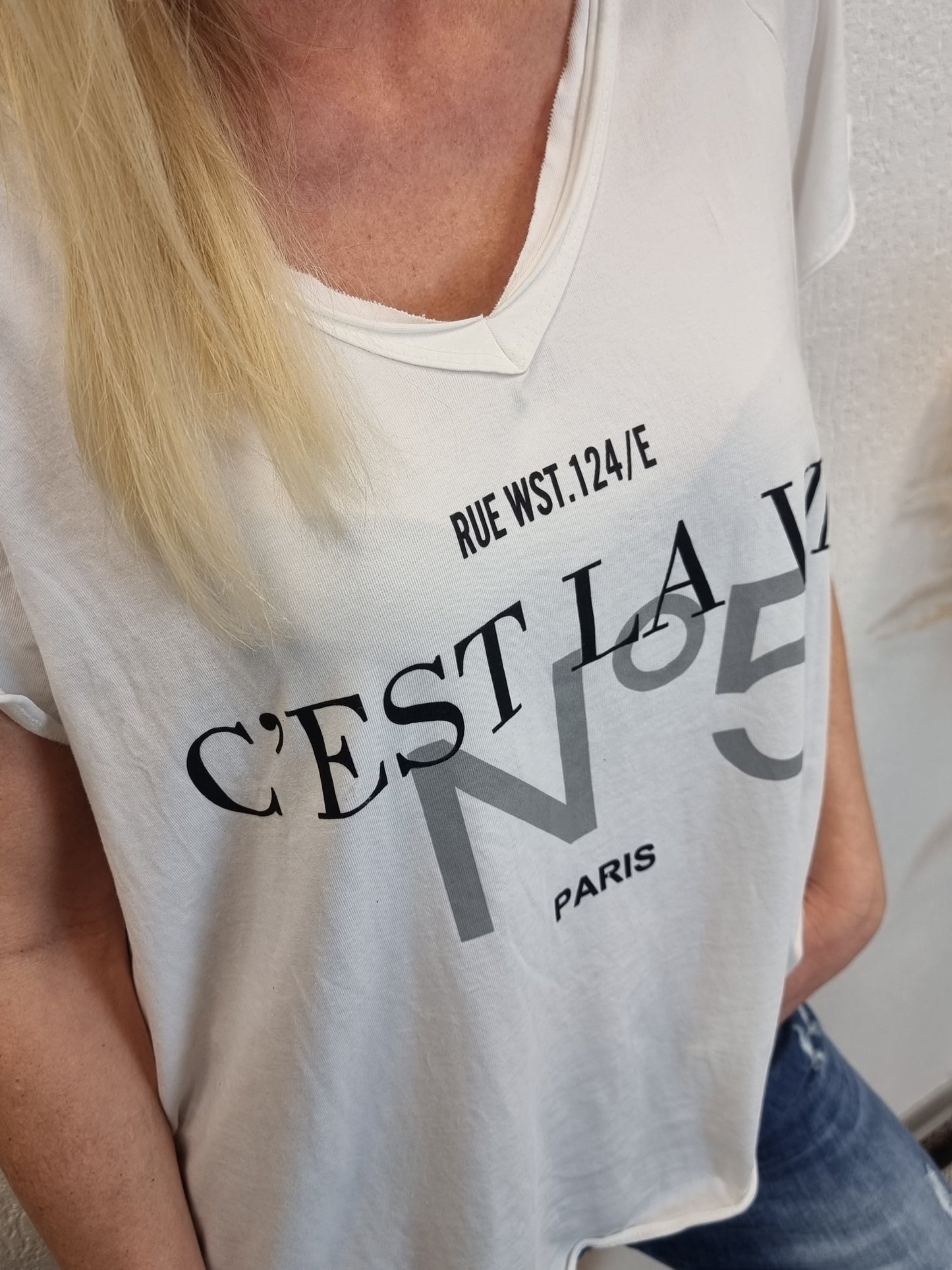 Kurzarm T-Shirt in Weiß C'est la Vie