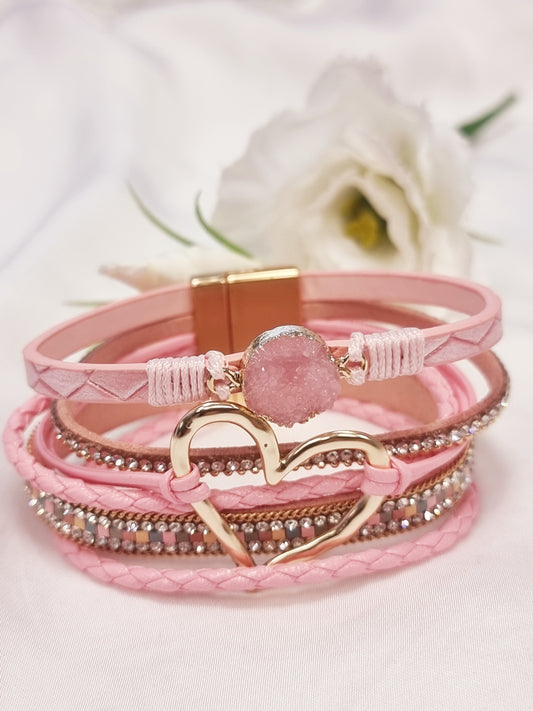 Mehrreihiges Armband Pink mit Herz
