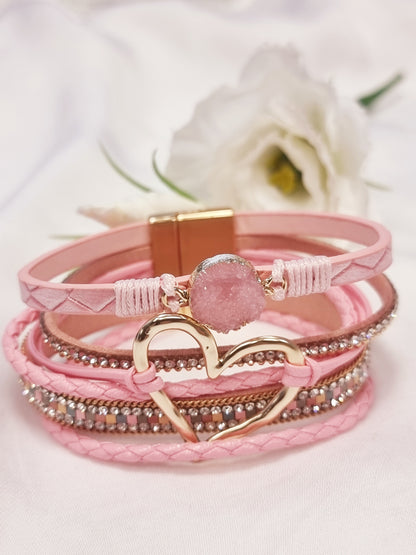 Mehrreihiges Armband Pink mit Herz